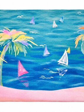 Tropical Palm Trees Sailboats Placemats Beach House Vinyl Foam Back Set of 4